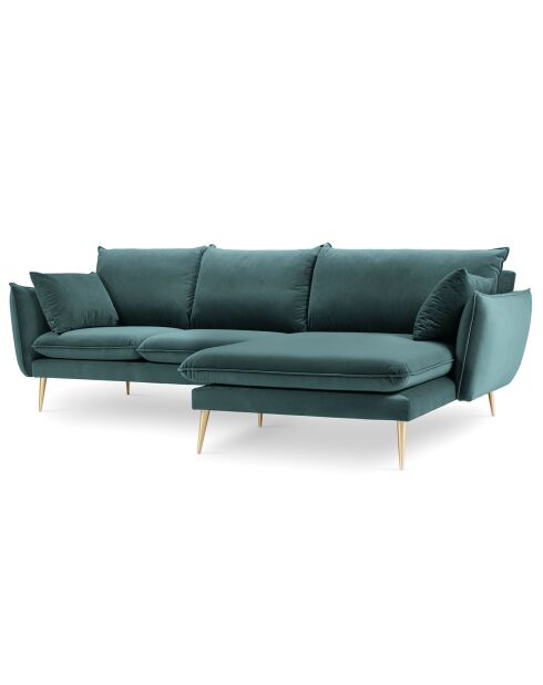 Canapé d'angle droit velours elio pétrole - 251x170x97 cm