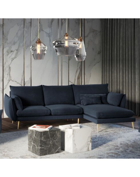 Canapé d'angle Droit Velours Elio bleu foncé - 251x170x97 cm