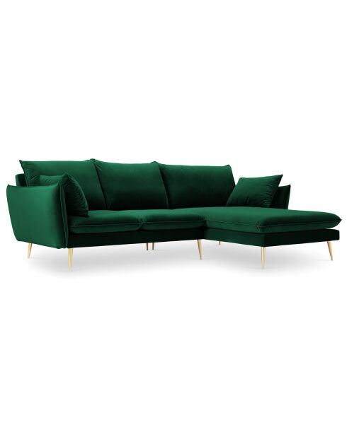 Canapé d'angle droit velours elio vert bouteille - 251x170x97 cm