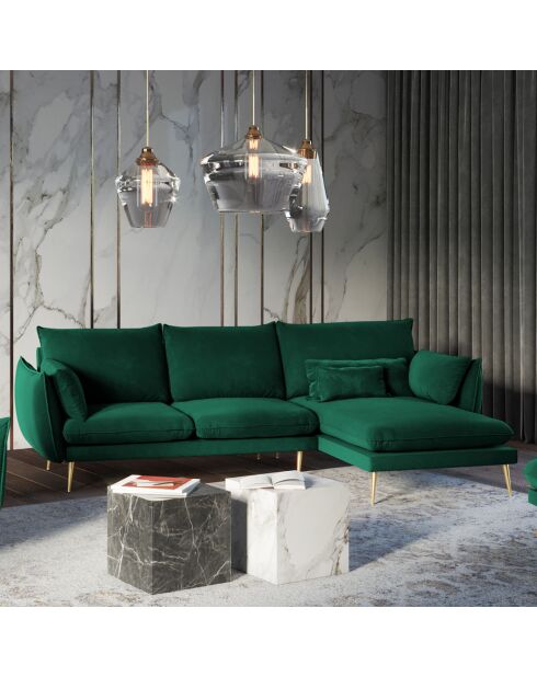Canapé d'angle droit velours elio vert bouteille - 251x170x97 cm