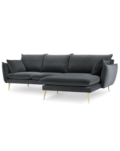 Canapé d'angle Droit Velours Elio gris - 251x170x97 cm