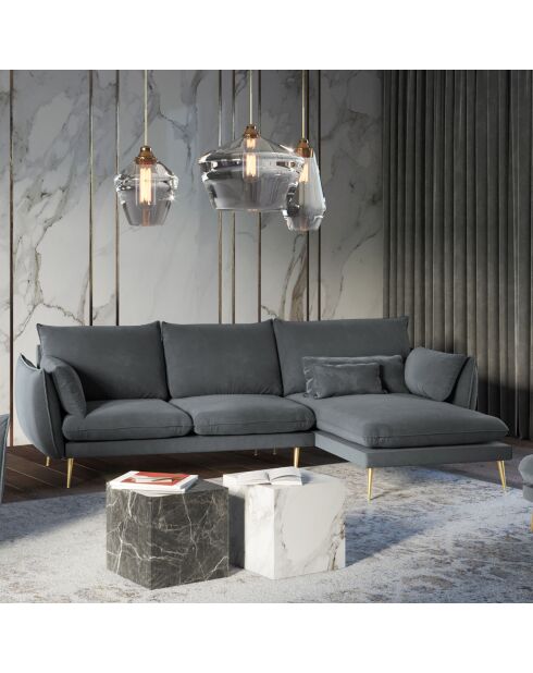 Canapé d'angle Droit Velours Elio gris - 251x170x97 cm