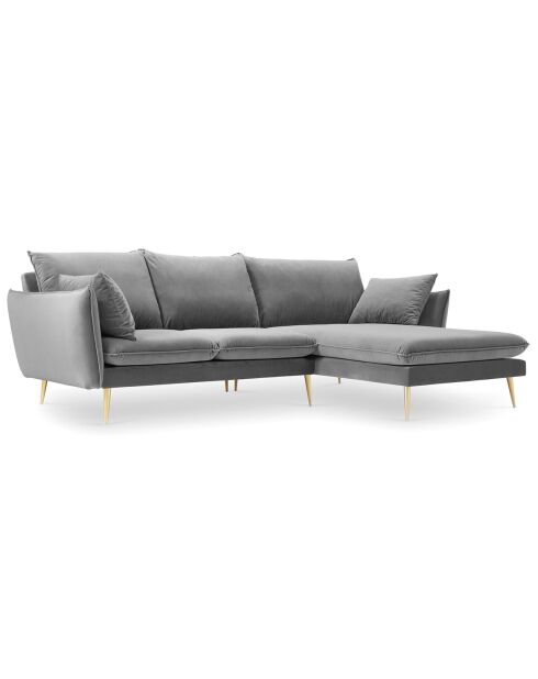 Elio rechtes Ecksofa aus hellgrauem Samt - 251x170x97 cm
