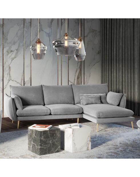 Elio rechtes Ecksofa aus hellgrauem Samt - 251x170x97 cm