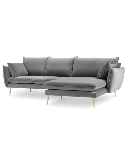 Elio rechtes Ecksofa aus hellgrauem Samt - 251x170x97 cm