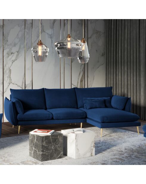 Sofá de esquina derecha de terciopelo Elio azul real - 251x170x97 cm