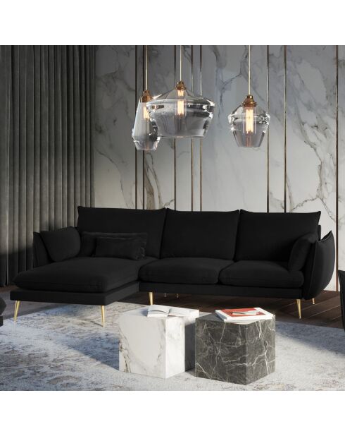 Canapé d'angle gauche velours elio noir - 251x170x97 cm