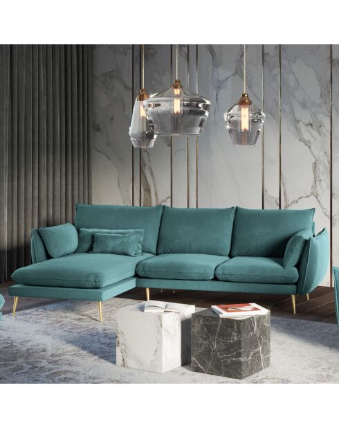 Canapé d'angle gauche velours elio pétrole - 251x170x97 cm