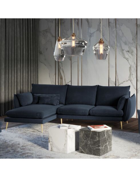 Canapé d'angle Gauche Velours Elio bleu foncé - 251x170x97 cm