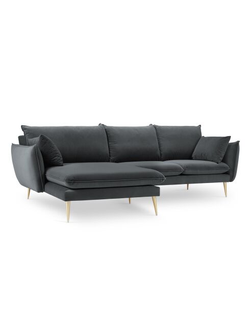 Canapé d'angle Gauche Velours Elio gris - 251x170x97 cm