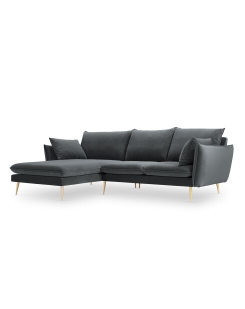 Linkerhoekbank Elio grijs fluweel - 251x170x97 cm