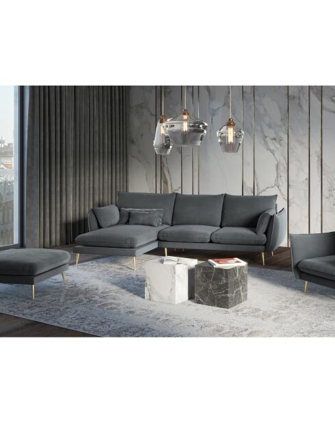 Canapé d'angle Gauche Velours Elio gris - 251x170x97 cm