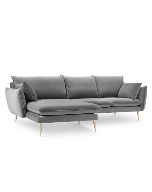 Elio linkes Ecksofa aus hellgrauem Samt - 251x170x97 cm