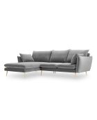 Elio linkes Ecksofa aus hellgrauem Samt - 251x170x97 cm