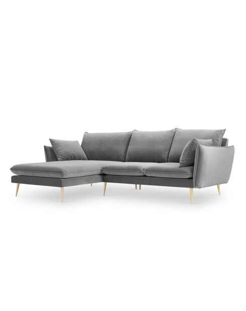 Elio linkes Ecksofa aus hellgrauem Samt - 251x170x97 cm