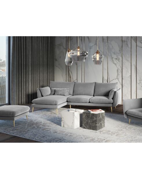 Canapé d'angle gauche velours elio gris clair - 251x170x97 cm