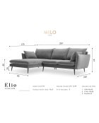 Elio linkes Ecksofa aus hellgrauem Samt - 251x170x97 cm
