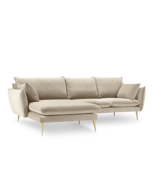 Canapé d'angle gauche velours elio beige - 251x170x97 cm