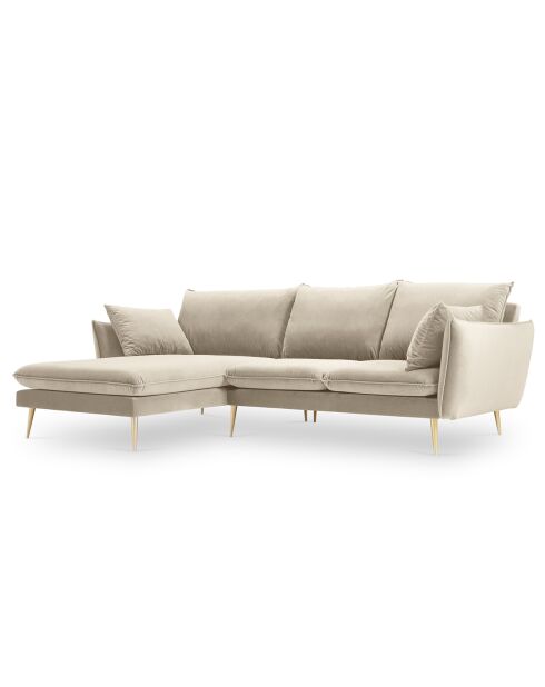 Elio linkes Ecksofa aus beigem Samt - 251x170x97 cm