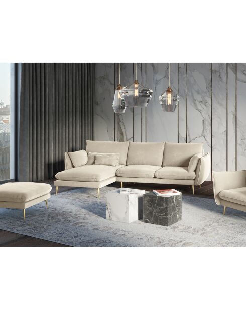 Elio linkes Ecksofa aus beigem Samt - 251x170x97 cm