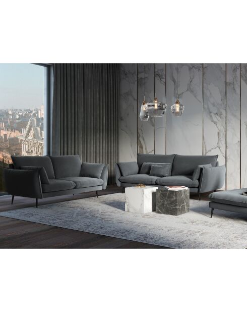 Canapé Velours Elio gris - 228x100x97 cm