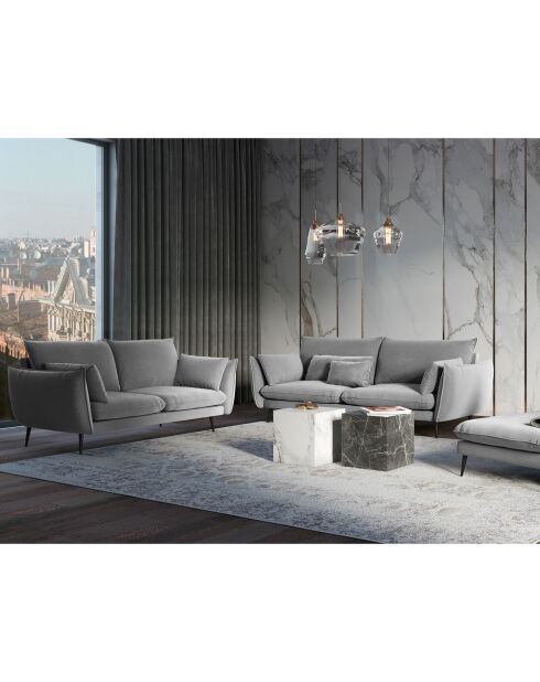 Sofá Elio de terciopelo gris claro - 228x100x97 cm