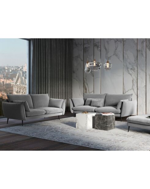 Canapé Velours Elio gris clair - 228x100x97 cm