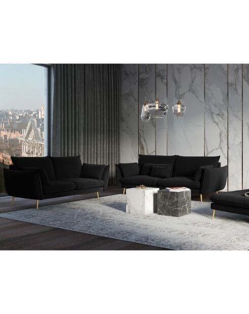 Sofá Elio de terciopelo negro - 228x100x97 cm
