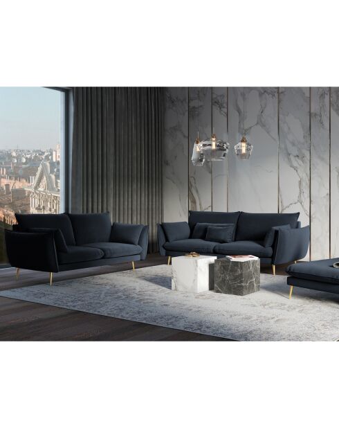 Canapé Velours Elio bleu foncé - 228x100x97 cm