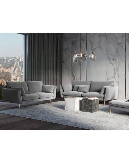 Canapé Velours Elio gris clair - 198x100x97 cm