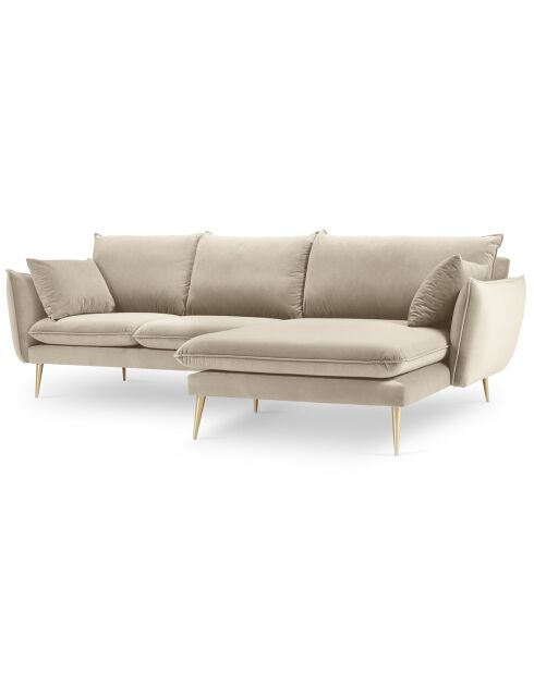 Elio rechtes Ecksofa aus beigem Samt - 251x170x97 cm
