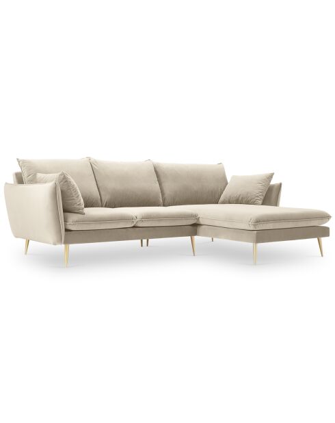 Elio rechtes Ecksofa aus beigem Samt - 251x170x97 cm