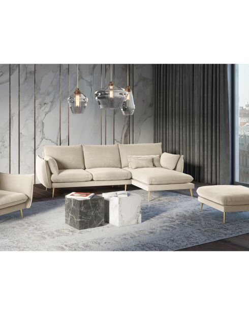 Elio rechtes Ecksofa aus beigem Samt - 251x170x97 cm