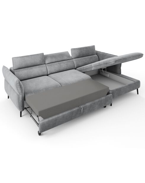 Canapé d'angle Droit Velours Convertible Avec Coffre De Rangement Valentina gris clair - 250x176x92 cm