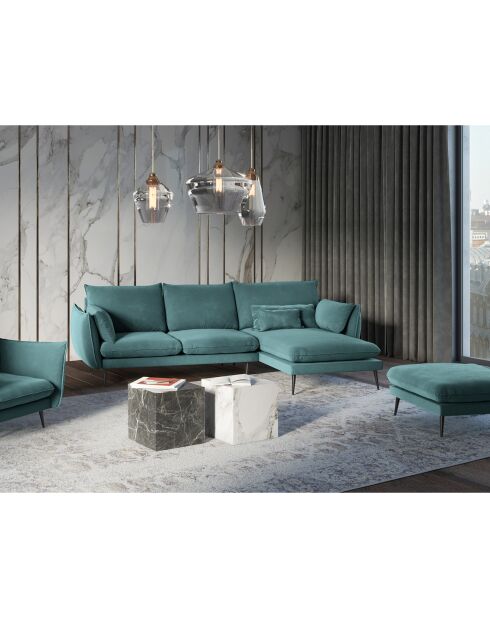 Elio rechtes Ecksofa aus petrolfarbenem Samt - 251 x 170 x 97 cm