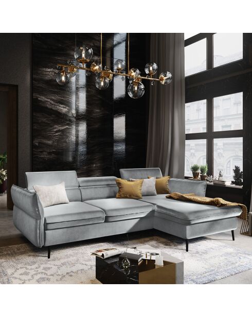Canapé d'angle Droit Velours Convertible Avec Coffre De Rangement Valentina gris clair - 250x176x92 cm