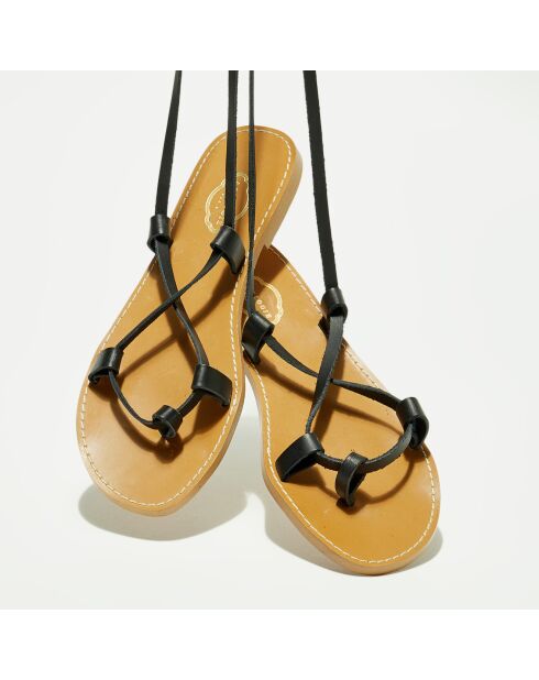 Sandales en Cuir entre-doigts  noires