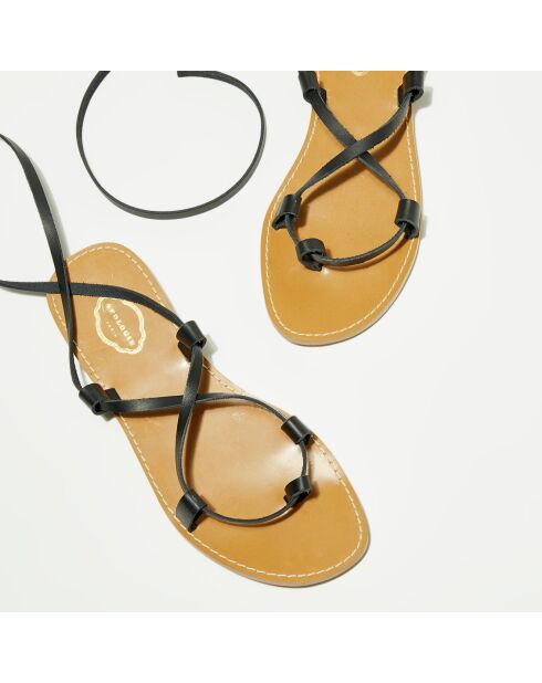 Sandales en Cuir entre-doigts  noires