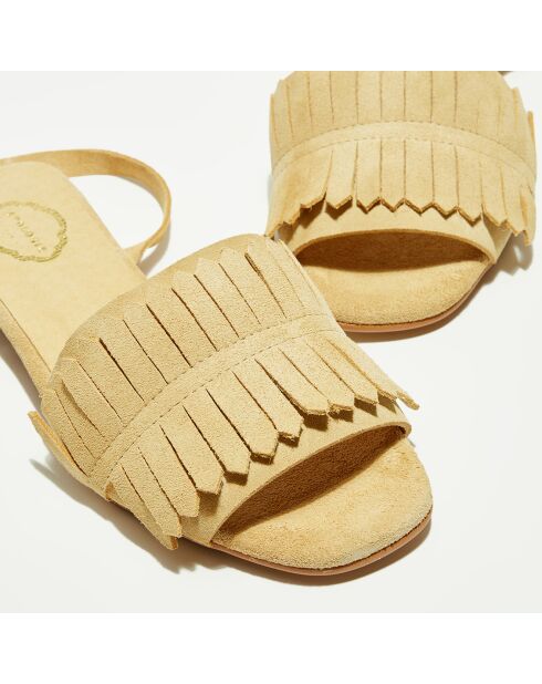 Beige fluwelen leren sandalen