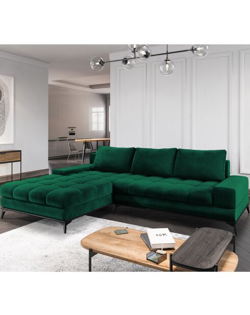 Canapé d'angle Gauche Velours convertible avec Coffre de Rangement Deneb vert bouteille - 315x212x87 cm