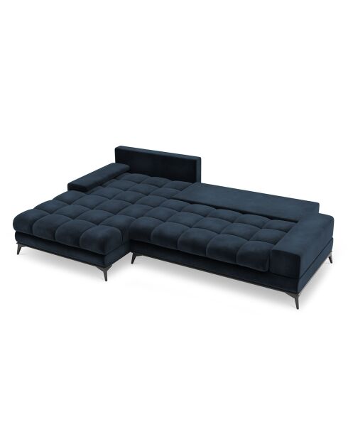 Canapé d'angle Gauche Velours convertible avec Coffre de Rangement Deneb bleu foncé - 315x212x87 cm