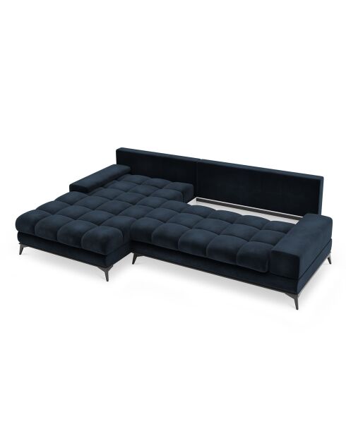 Canapé d'angle Gauche Velours convertible avec Coffre de Rangement Deneb bleu foncé - 315x212x87 cm