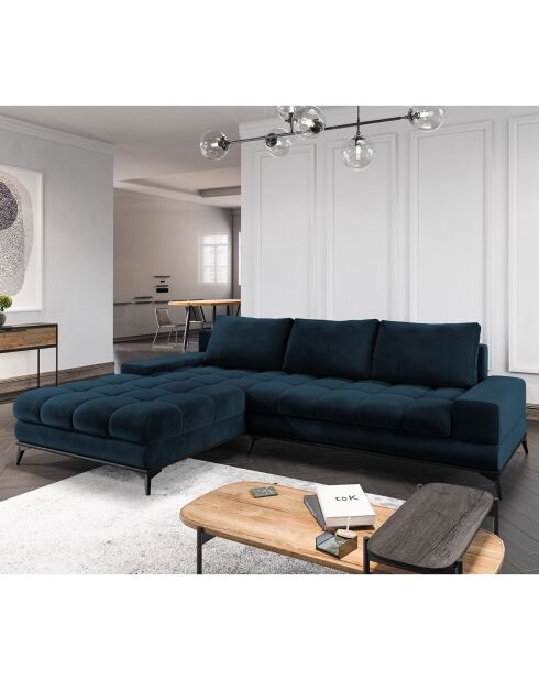 Canapé d'angle Gauche Velours convertible avec Coffre de Rangement Deneb bleu foncé - 315x212x87 cm