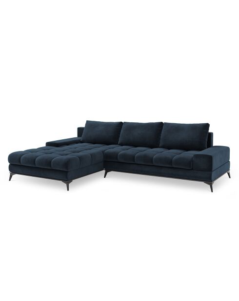 Canapé d'angle Gauche Velours convertible avec Coffre de Rangement Deneb bleu foncé - 315x212x87 cm