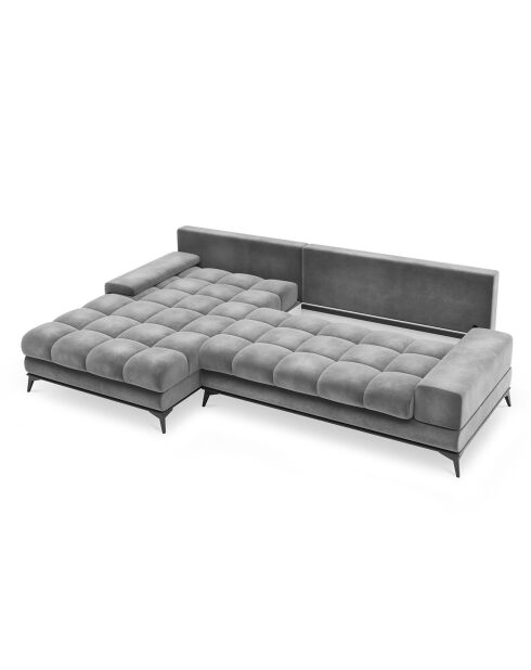 Canapé d'angle Gauche Velours convertible avec Coffre de Rangement Deneb gris clair - 315x212x87 cm