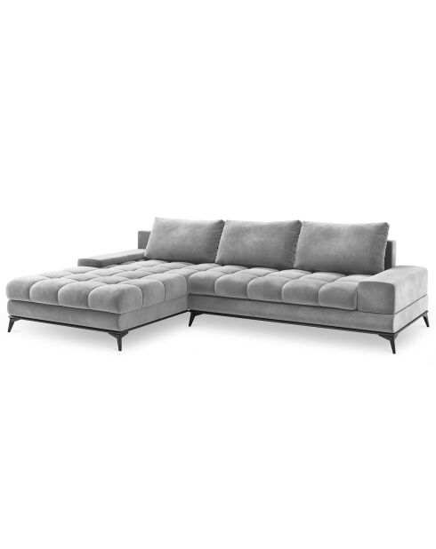 Canapé d'angle Gauche Velours convertible avec Coffre de Rangement Deneb gris clair - 315x212x87 cm