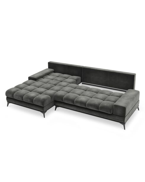 Canapé d'angle Gauche Velours convertible avec Coffre de Rangement Deneb gris - 315x212x87 cm