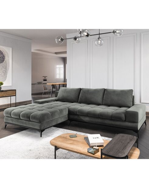 Canapé d'angle Gauche Velours convertible avec Coffre de Rangement Deneb gris - 315x212x87 cm
