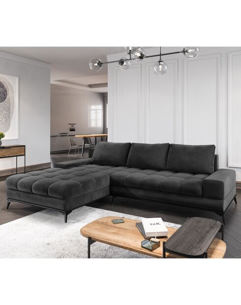 Canapé d'angle Gauche Velours convertible avec Coffre de Rangement Deneb gris foncé - 315x212x87 cm