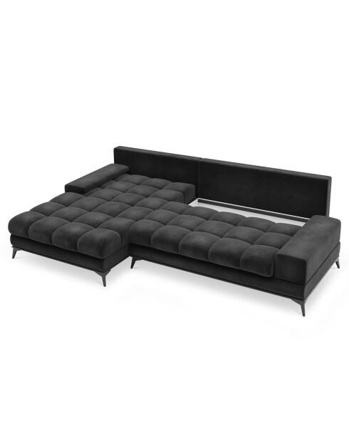 Canapé d'angle Gauche Velours convertible avec Coffre de Rangement Deneb gris foncé - 315x212x87 cm